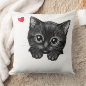 かわいい黒子猫のぞき込みハート クッション (ブランケット)
