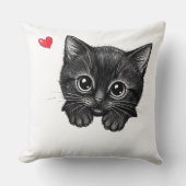 かわいい黒子猫のぞき込みハート クッション (正面)