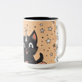 かわいい黒子猫の気分コーヒーマグ ツートーンマグカップ (正面右)