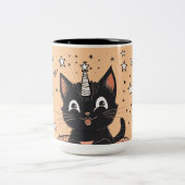 かわいい黒子猫の気分コーヒーマグ ツートーンマグカップ (中央)