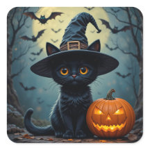 かわいい黒子猫カボチャ魔女の帽子ハロウィーンシーン