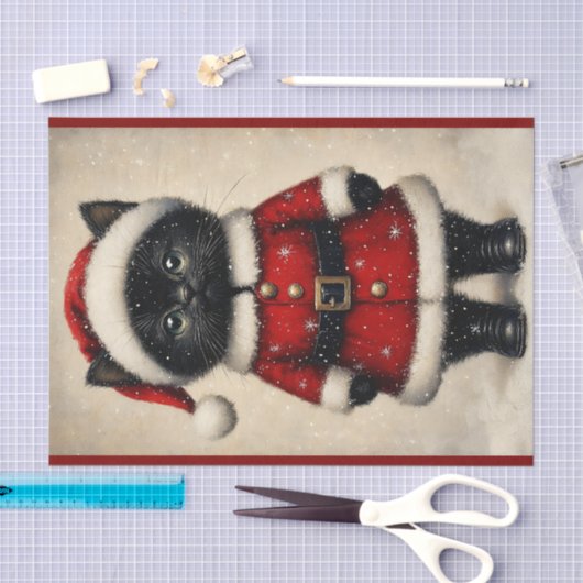 かわいい黒子猫サンタクロースの衣装 BW1 デコパージュ 薄葉紙 (クラフト)