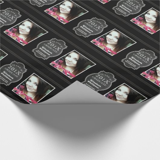 かわいい黒板および卒業生の写真の卒業 ラッピングペーパー (角)
