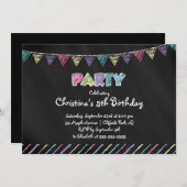 かわいい黒板ガールズバースデーパーティー招待状 招待状 (正面/裏面)