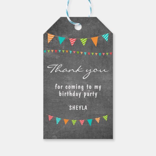 かわいい黒板バンティング旗ありがとう誕生日 ギフトタグ (正面)