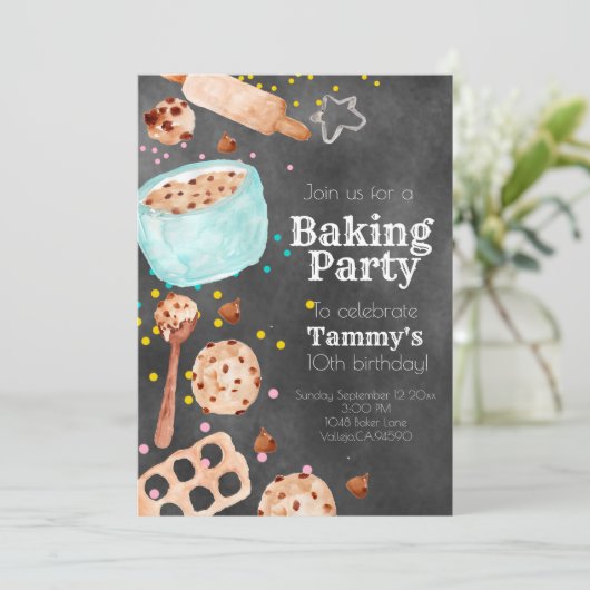 かわいい黒板ベーキングの誕生パーティー招待状 招待状 (スタンド正面)