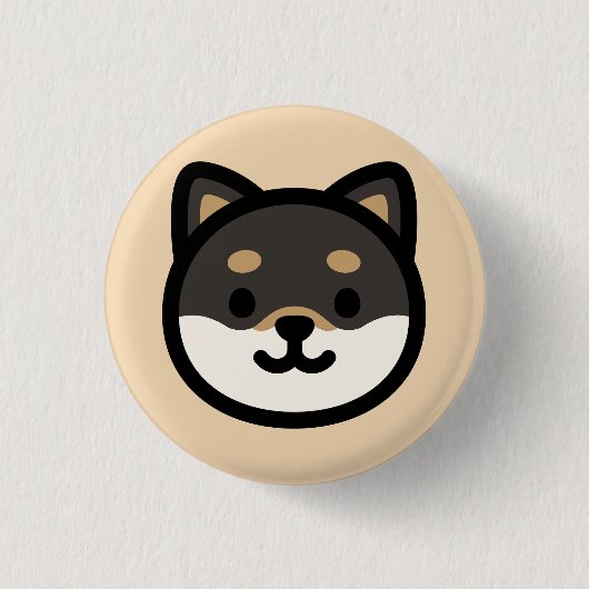 かわいい黒柴犬の顔 缶バッジ (正面)