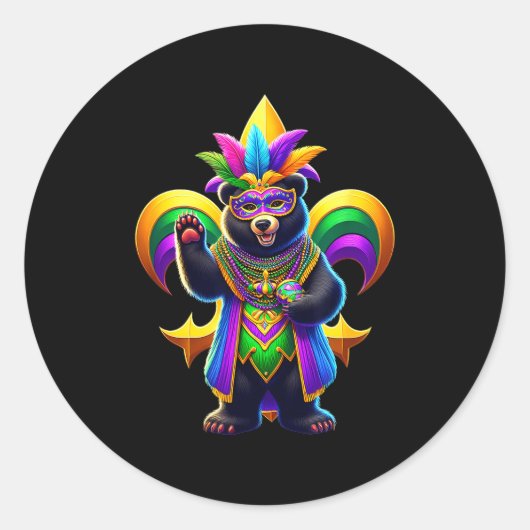 かわいい黒熊のマルディグラ ラウンドシール (正面)