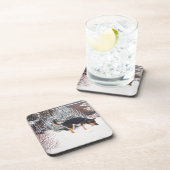 かわいい黒犬とタン犬の冬の雪のシーン コースター (右側)