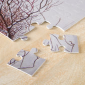 かわいい黒犬とタン犬の冬の雪のシーン ジグソーパズル (側面)