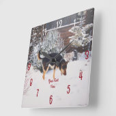かわいい黒犬とタン犬の冬の雪のシーン スクエア壁時計 (傾斜)