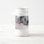 かわいい黒犬とタン犬の冬の雪のシーン ビールジョッキ (正面左)