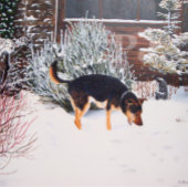 かわいい黒犬とタン犬の冬の雪のシーン フラスク