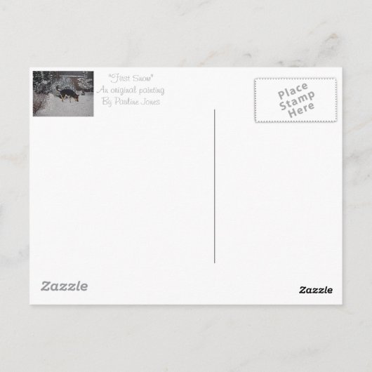 かわいい黒犬とタン犬の冬の雪のシーン ポストカード (裏面)