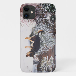 かわいい黒犬とタン犬の冬の雪のシーン iPhone 11 ケース