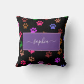 かわいい黒犬と猫好きの前足のプリント クッション (裏面)