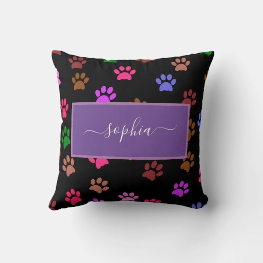 かわいい黒犬と猫好きの前足のプリント クッション (裏面)