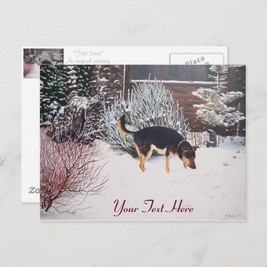 かわいい黒犬と黒犬の冬の雪景色 ポストカード (正面/裏面)