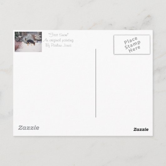 かわいい黒犬と黒犬の冬の雪景色 ポストカード (裏面)