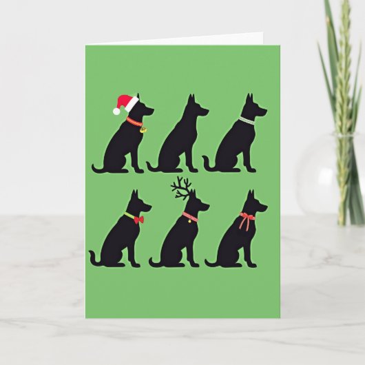 かわいい黒犬のグリッド クリスマスカード サンタ トナカイ カード (正面)