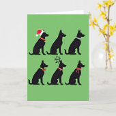 かわいい黒犬のグリッド クリスマスカード サンタ トナカイ カード (黄色い花)