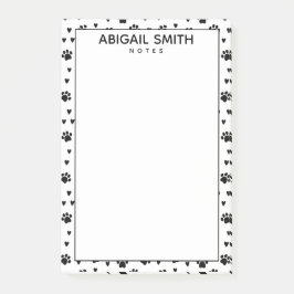 かわいい黒犬の足とハート- パーソナライズされた ポストイット