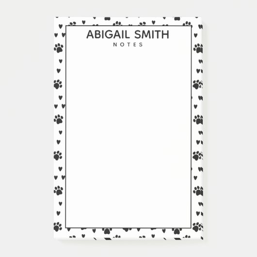 かわいい黒犬の足とハート- パーソナライズされた ポストイット (正面)