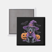 かわいい黒犬魔女ハロウィンカボチャとコウモリ マグネット (正面/裏面)