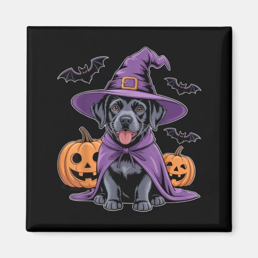 かわいい黒犬魔女ハロウィンカボチャとコウモリ マグネット (正面)