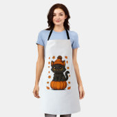 かわいい黒猫かぼちゃに座る秋美学A エプロン (着用した状態)
