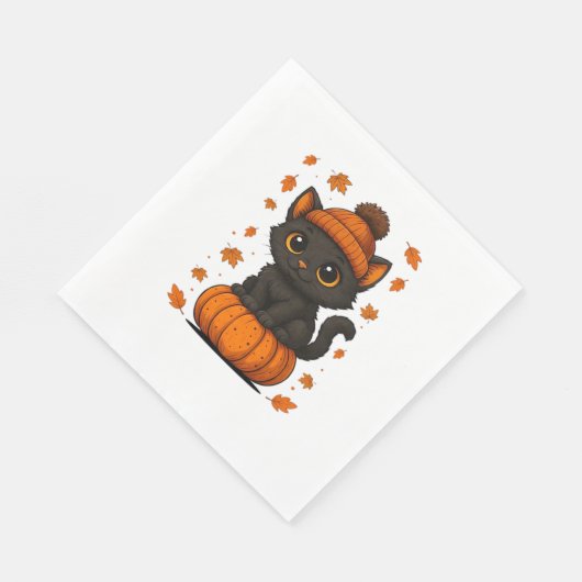かわいい黒猫かぼちゃに座る秋美学A スタンダードランチョンナプキン (角)