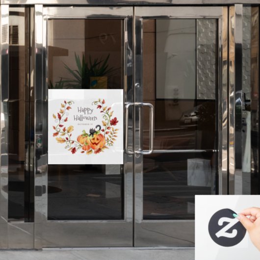 かわいい黒猫かぼちゃ、紅葉 ウィンドウサイン (オフィスドア)