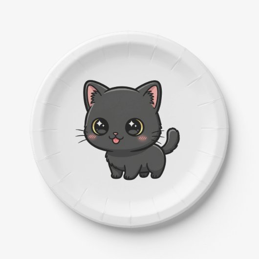 かわいい黒猫かわいい ペーパープレート (正面)