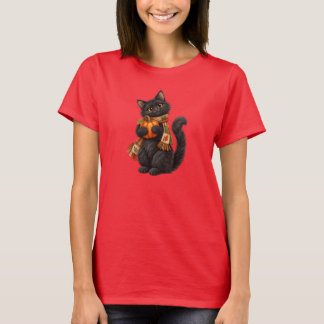 かわいい黒猫がカボチャを持っている - あたたかな秋のホール Tシャツ