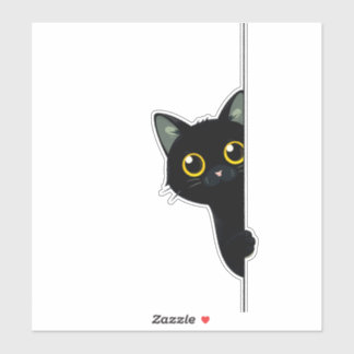かわいい黒猫がコーナーから顔をのぞかせる | おもしろい シール