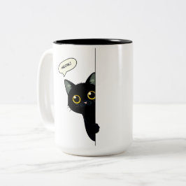 かわいい黒猫がコーナーから顔をのぞかせる | おもしろい ツートーンマグカップ