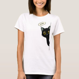 かわいい黒猫がコーナーから顔をのぞかせる | おもしろい Tシャツ