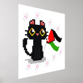 かわいい黒猫がパレスチナの旗を持っている 箔ポスター (レイダウン)