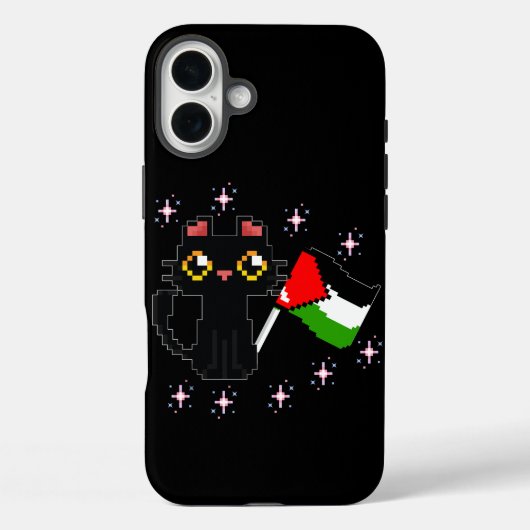かわいい黒猫がパレスチナの旗を持っている Case-Mate iPhoneケース (裏面)