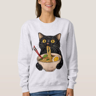かわいい黒猫がラーメンを食べる かわいい日本食 スウェットシャツ