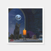 かわいい黒猫がローソクを見つめる スタンダードカクテルナプキン (正面)