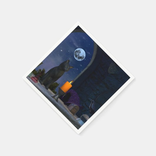 かわいい黒猫がローソクを見つめる スタンダードカクテルナプキン (角)