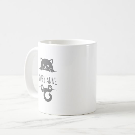 かわいい黒猫が後ろから覗く名前をカスタムする コーヒーマグカップ (正面左)