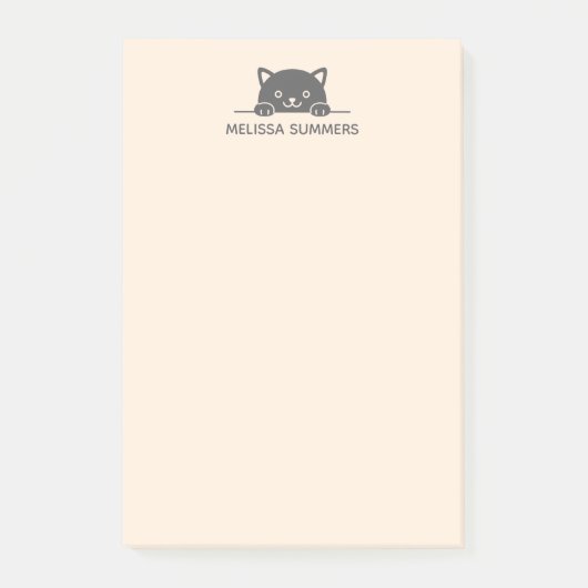 かわいい黒猫が頭上をのぞく名前をカスタムする ポストイット (正面)