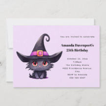 かわいい黒猫が魔女の帽子をかぶった誕生日