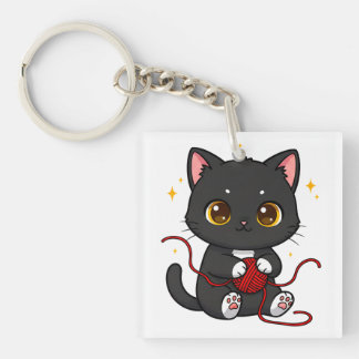 かわいい黒猫ちびキャラデザイン キーホルダー