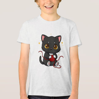 かわいい黒猫ちびキャラデザイン トライブレンドTシャツ