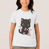 かわいい黒猫ちびキャラデザイン トライブレンドTシャツ (正面)