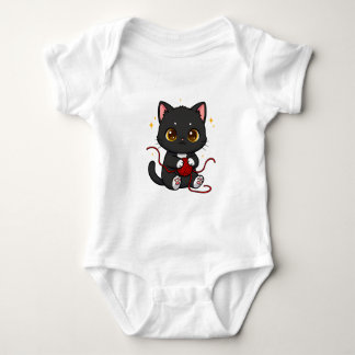 かわいい黒猫ちびキャラデザイン ベビーボディスーツ