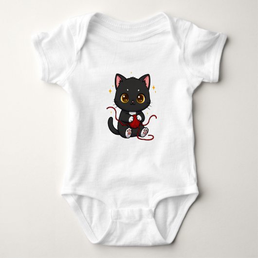 かわいい黒猫ちびキャラデザイン ベビーボディスーツ (正面)